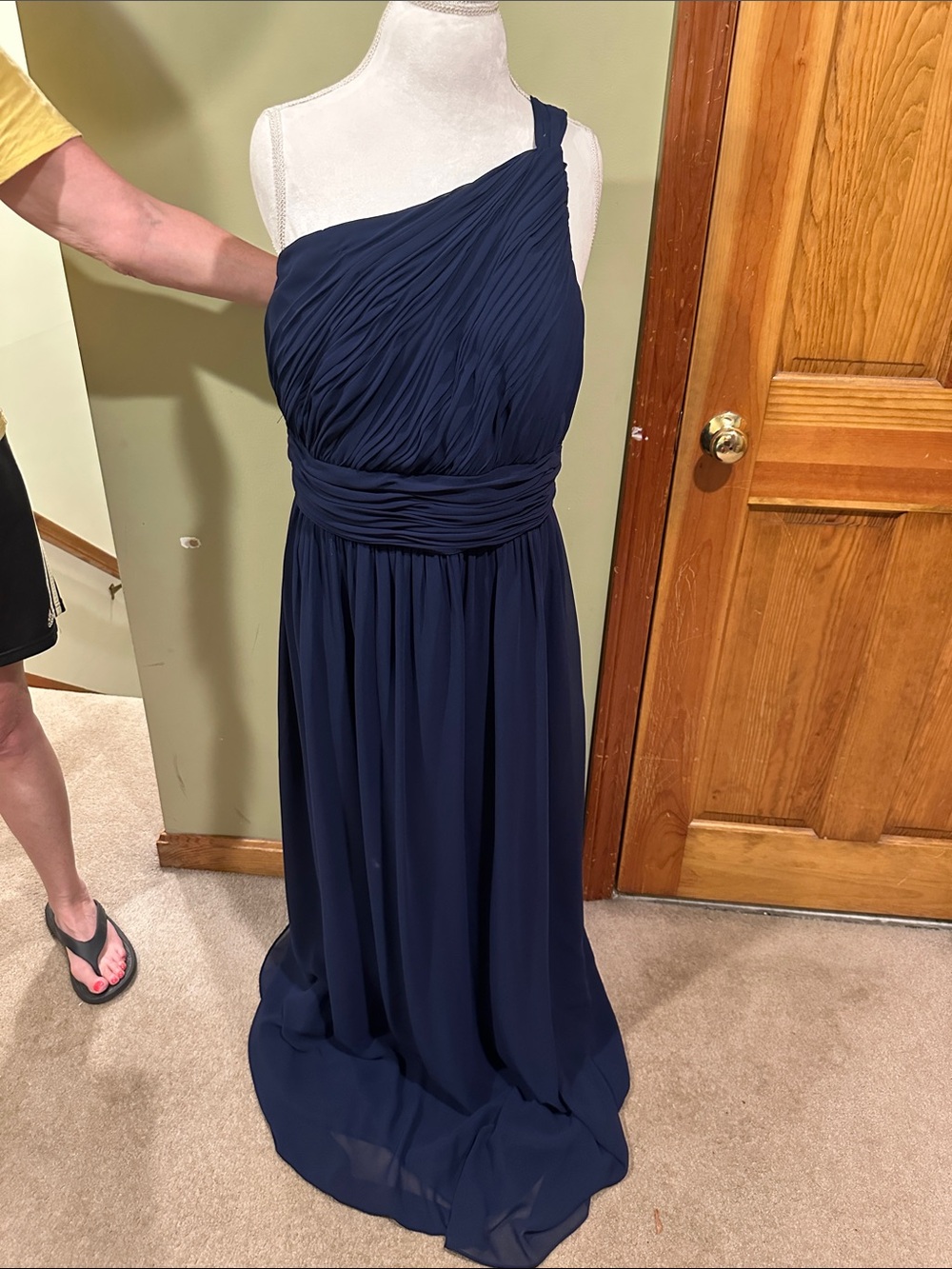 Donna Morgan One-Shoulder Navy Chiffon Gown